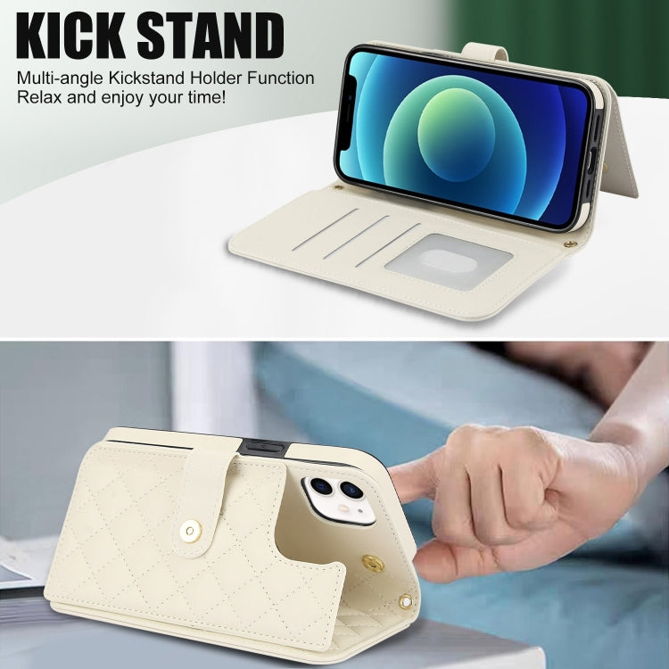 For iPhone 11 Crossbody Multifunction Rhombic Leather Phone Case(White) - iPhone 11 Cases by buy2fix | Online Shopping UK | buy2fix