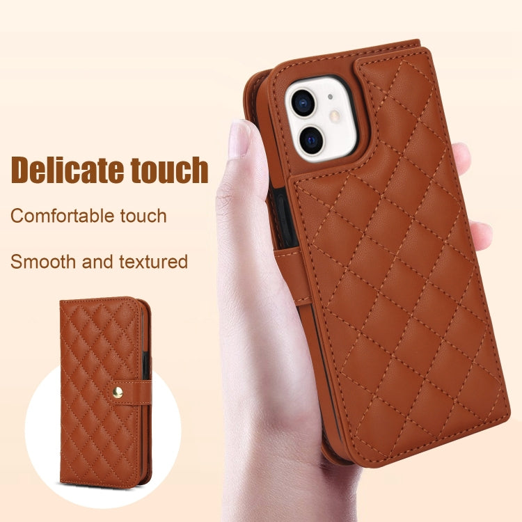 For iPhone 11 Crossbody Multifunction Rhombic Leather Phone Case(Brown) - iPhone 11 Cases by buy2fix | Online Shopping UK | buy2fix