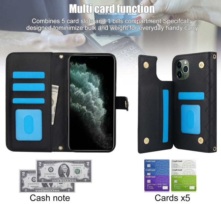 For iPhone 11 Pro Crossbody Multifunction Rhombic Leather Phone Case(Black) - iPhone 11 Pro Cases by buy2fix | Online Shopping UK | buy2fix