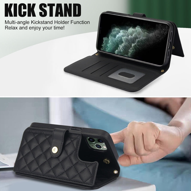 For iPhone 11 Pro Crossbody Multifunction Rhombic Leather Phone Case(Black) - iPhone 11 Pro Cases by buy2fix | Online Shopping UK | buy2fix