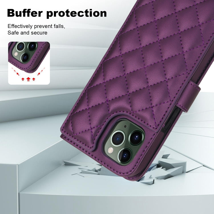 For iPhone 11 Pro Crossbody Multifunction Rhombic Leather Phone Case(Dark Purple) - iPhone 11 Pro Cases by buy2fix | Online Shopping UK | buy2fix