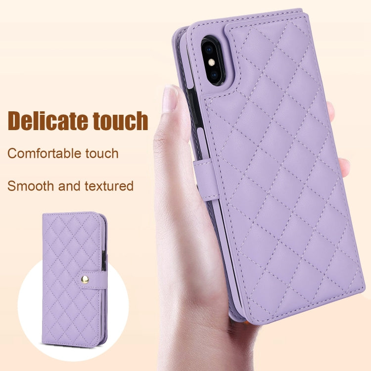 For iPhone X / XS Crossbody Multifunction Rhombic Leather Phone Case(Purple) - More iPhone Cases by buy2fix | Online Shopping UK | buy2fix