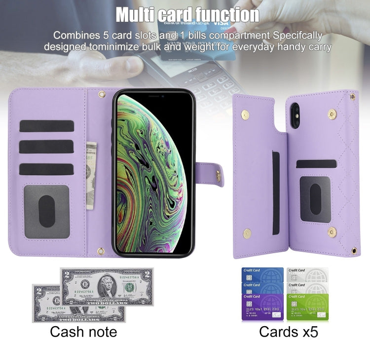 For iPhone X / XS Crossbody Multifunction Rhombic Leather Phone Case(Purple) - More iPhone Cases by buy2fix | Online Shopping UK | buy2fix