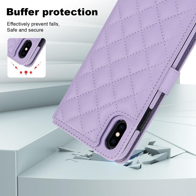 For iPhone X / XS Crossbody Multifunction Rhombic Leather Phone Case(Purple) - More iPhone Cases by buy2fix | Online Shopping UK | buy2fix