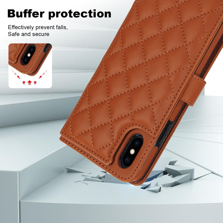 For iPhone X / XS Crossbody Multifunction Rhombic Leather Phone Case(Brown) - More iPhone Cases by buy2fix | Online Shopping UK | buy2fix