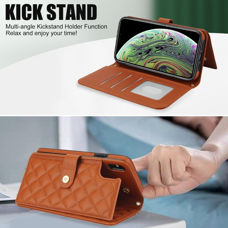 For iPhone X / XS Crossbody Multifunction Rhombic Leather Phone Case(Brown) - More iPhone Cases by buy2fix | Online Shopping UK | buy2fix