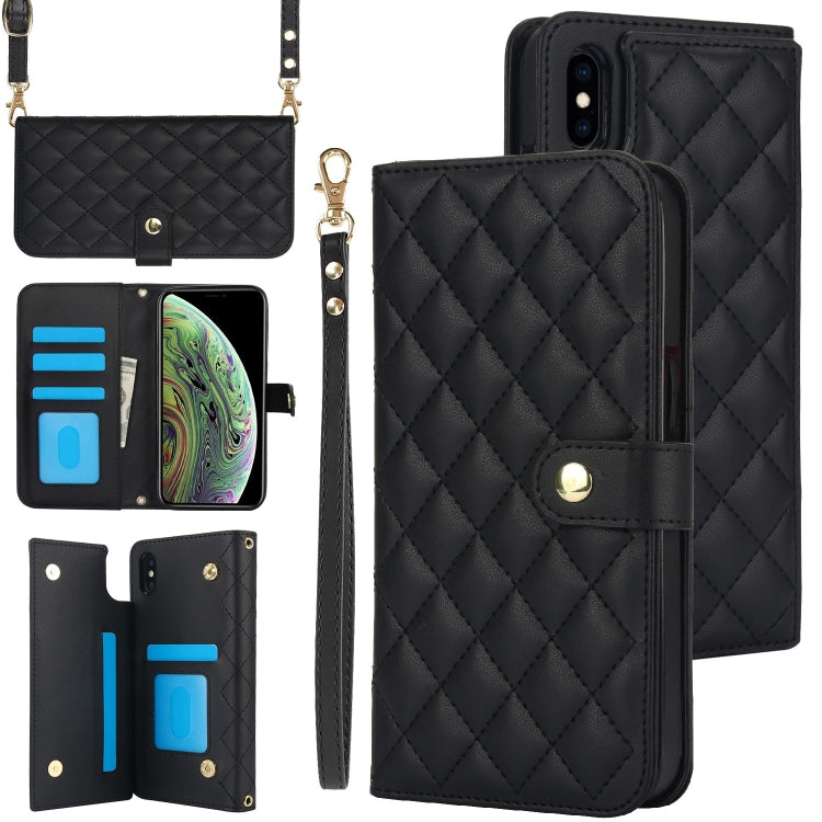 For iPhone XR Crossbody Multifunction Rhombic Leather Phone Case(Black) - More iPhone Cases by buy2fix | Online Shopping UK | buy2fix