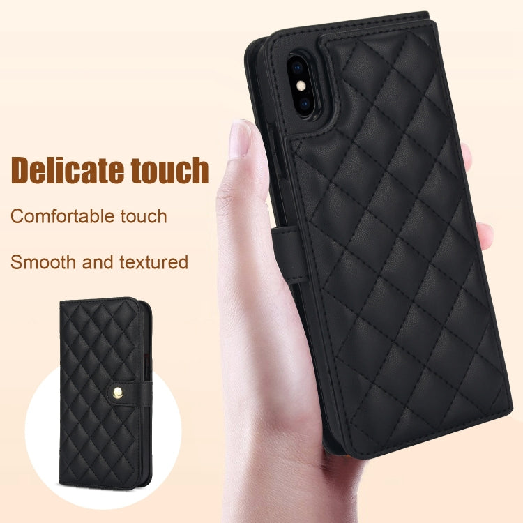 For iPhone XR Crossbody Multifunction Rhombic Leather Phone Case(Black) - More iPhone Cases by buy2fix | Online Shopping UK | buy2fix