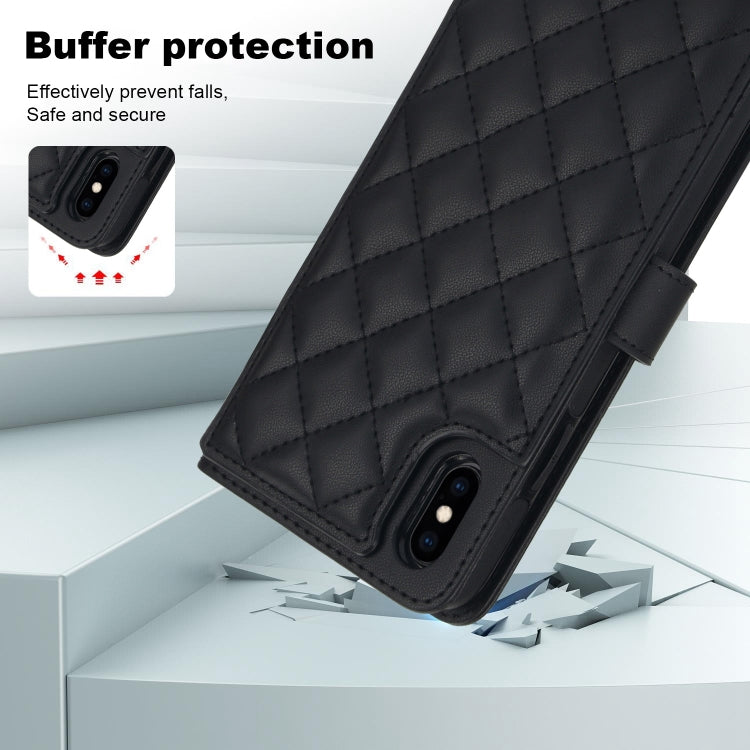 For iPhone XR Crossbody Multifunction Rhombic Leather Phone Case(Black) - More iPhone Cases by buy2fix | Online Shopping UK | buy2fix