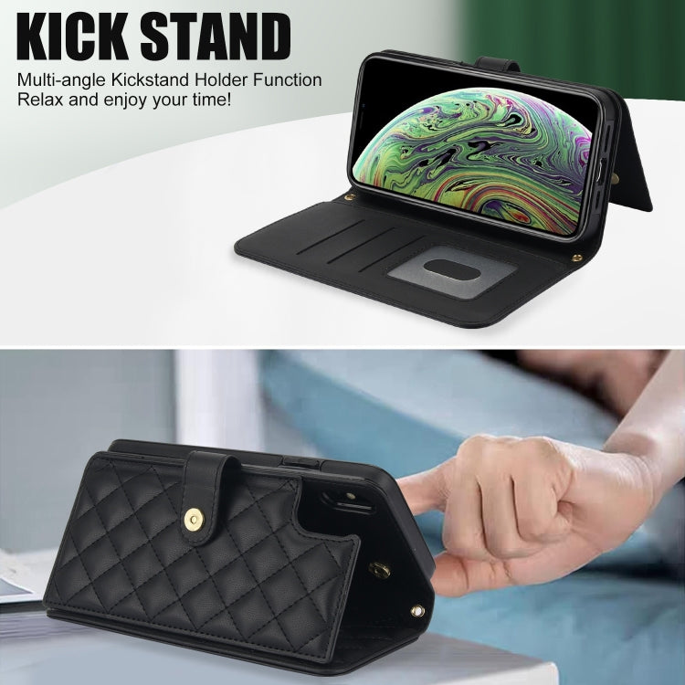 For iPhone XR Crossbody Multifunction Rhombic Leather Phone Case(Black) - More iPhone Cases by buy2fix | Online Shopping UK | buy2fix