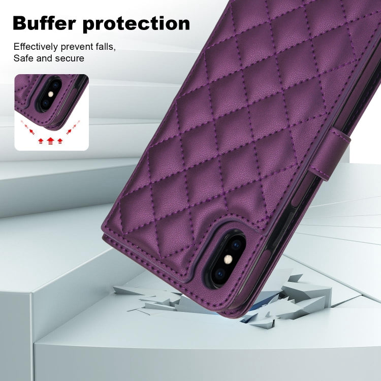 For iPhone XR Crossbody Multifunction Rhombic Leather Phone Case(Dark Purple) - More iPhone Cases by buy2fix | Online Shopping UK | buy2fix