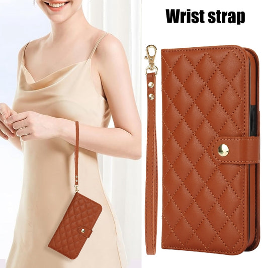 For iPhone XR Crossbody Multifunction Rhombic Leather Phone Case(Brown) - More iPhone Cases by buy2fix | Online Shopping UK | buy2fix