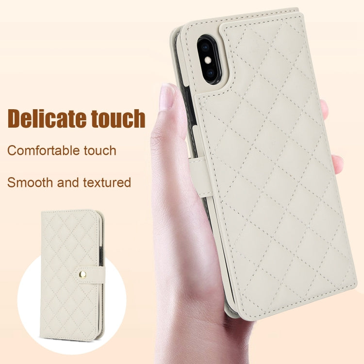 For iPhone XS Max Crossbody Multifunction Rhombic Leather Phone Case(White) - More iPhone Cases by buy2fix | Online Shopping UK | buy2fix