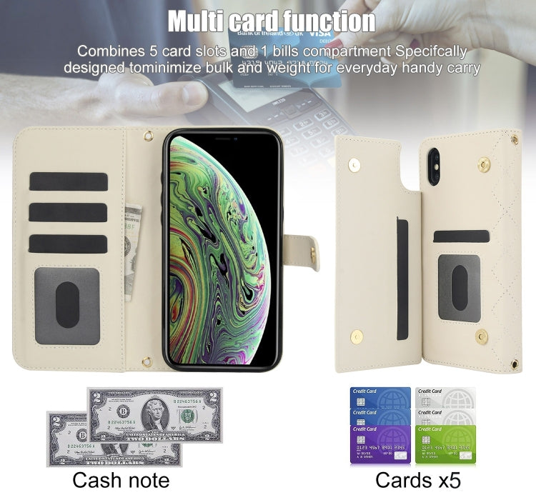 For iPhone XS Max Crossbody Multifunction Rhombic Leather Phone Case(White) - More iPhone Cases by buy2fix | Online Shopping UK | buy2fix