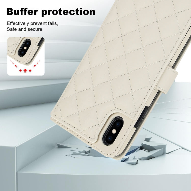 For iPhone XS Max Crossbody Multifunction Rhombic Leather Phone Case(White) - More iPhone Cases by buy2fix | Online Shopping UK | buy2fix