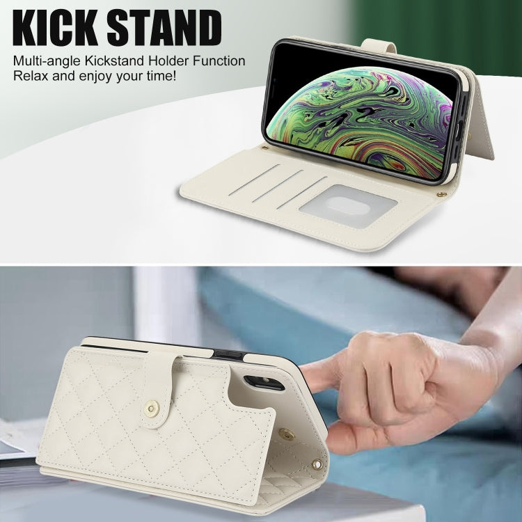 For iPhone XS Max Crossbody Multifunction Rhombic Leather Phone Case(White) - More iPhone Cases by buy2fix | Online Shopping UK | buy2fix