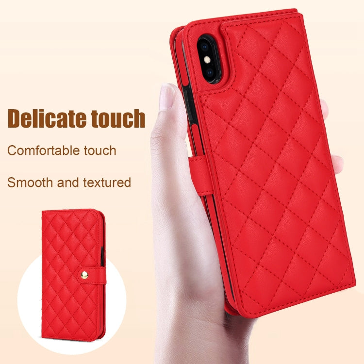 For iPhone XS Max Crossbody Multifunction Rhombic Leather Phone Case(Red) - More iPhone Cases by buy2fix | Online Shopping UK | buy2fix