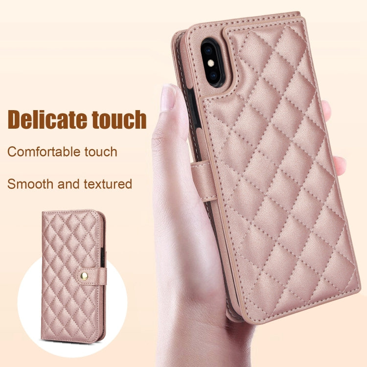 For iPhone XS Max Crossbody Multifunction Rhombic Leather Phone Case(Rose Gold) - More iPhone Cases by buy2fix | Online Shopping UK | buy2fix