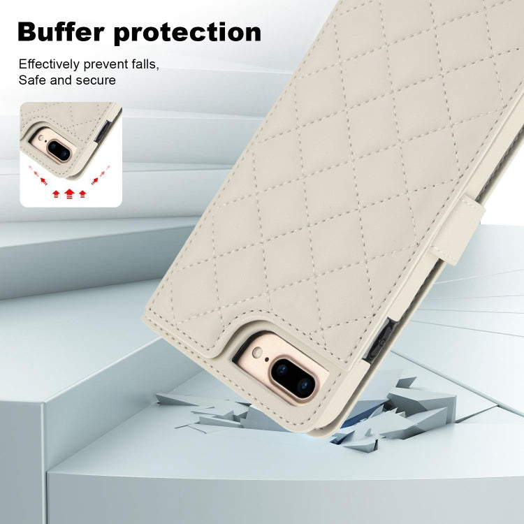 For iPhone 7 Plus / 8 Plus Crossbody Multifunction Rhombic Leather Phone Case(White) - More iPhone Cases by buy2fix | Online Shopping UK | buy2fix