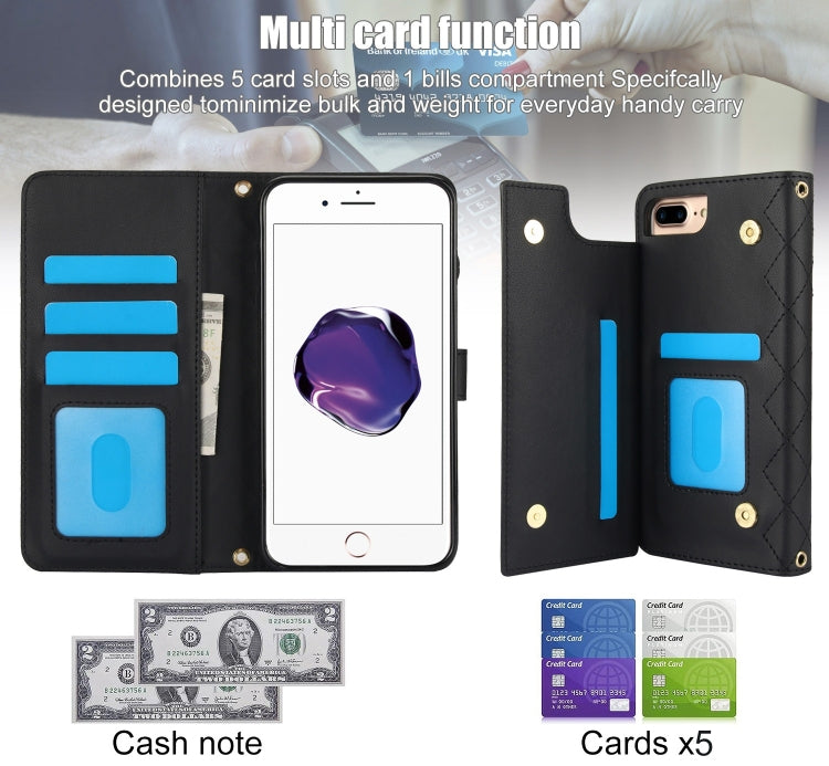 For iPhone 7 Plus / 8 Plus Crossbody Multifunction Rhombic Leather Phone Case(Black) - More iPhone Cases by buy2fix | Online Shopping UK | buy2fix