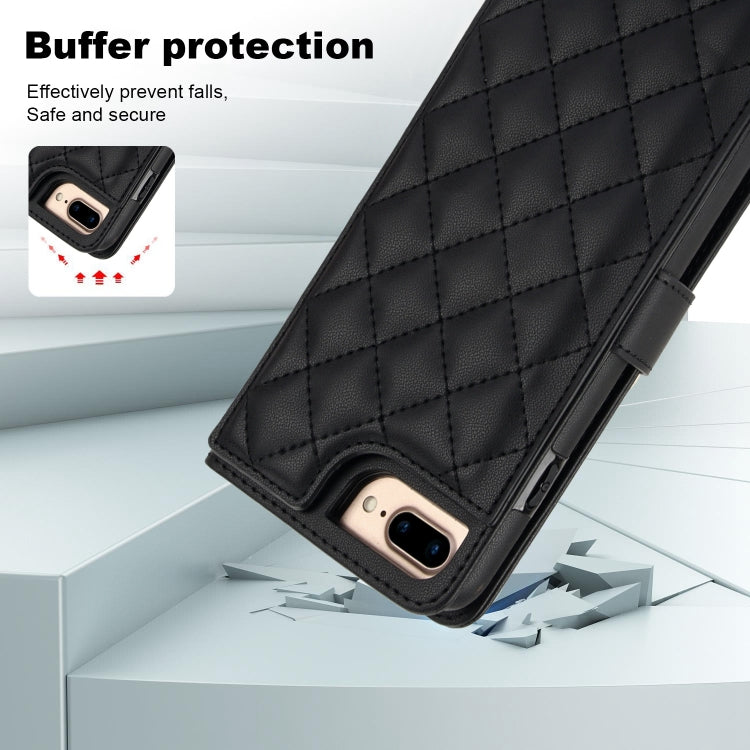 For iPhone 7 Plus / 8 Plus Crossbody Multifunction Rhombic Leather Phone Case(Black) - More iPhone Cases by buy2fix | Online Shopping UK | buy2fix
