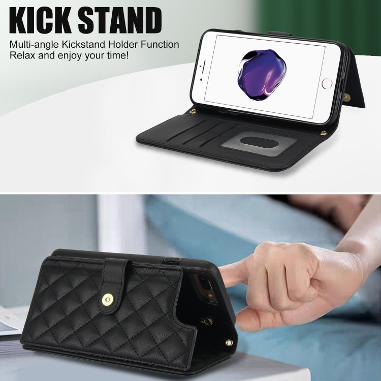 For iPhone 7 Plus / 8 Plus Crossbody Multifunction Rhombic Leather Phone Case(Black) - More iPhone Cases by buy2fix | Online Shopping UK | buy2fix