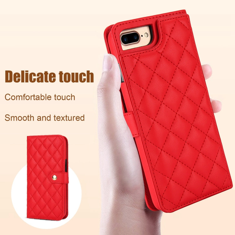 For iPhone 7 Plus / 8 Plus Crossbody Multifunction Rhombic Leather Phone Case(Red) - More iPhone Cases by buy2fix | Online Shopping UK | buy2fix