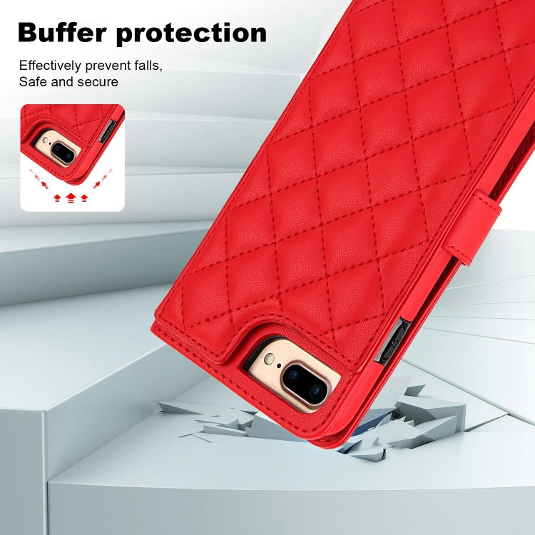 For iPhone 7 Plus / 8 Plus Crossbody Multifunction Rhombic Leather Phone Case(Red) - More iPhone Cases by buy2fix | Online Shopping UK | buy2fix