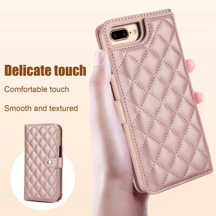 For iPhone 7 Plus / 8 Plus Crossbody Multifunction Rhombic Leather Phone Case(Rose Gold) - More iPhone Cases by buy2fix | Online Shopping UK | buy2fix
