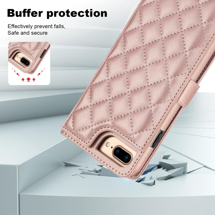 For iPhone 7 Plus / 8 Plus Crossbody Multifunction Rhombic Leather Phone Case(Rose Gold) - More iPhone Cases by buy2fix | Online Shopping UK | buy2fix