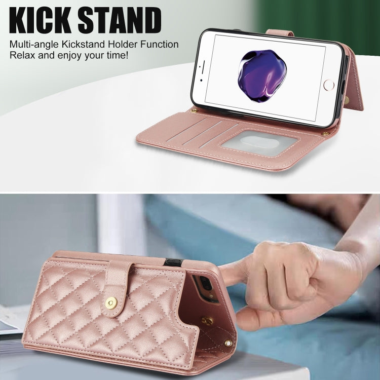 For iPhone 7 Plus / 8 Plus Crossbody Multifunction Rhombic Leather Phone Case(Rose Gold) - More iPhone Cases by buy2fix | Online Shopping UK | buy2fix