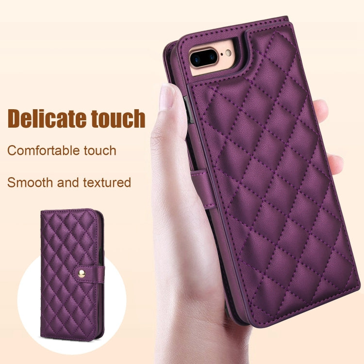 For iPhone 7 Plus / 8 Plus Crossbody Multifunction Rhombic Leather Phone Case(Dark Purple) - More iPhone Cases by buy2fix | Online Shopping UK | buy2fix