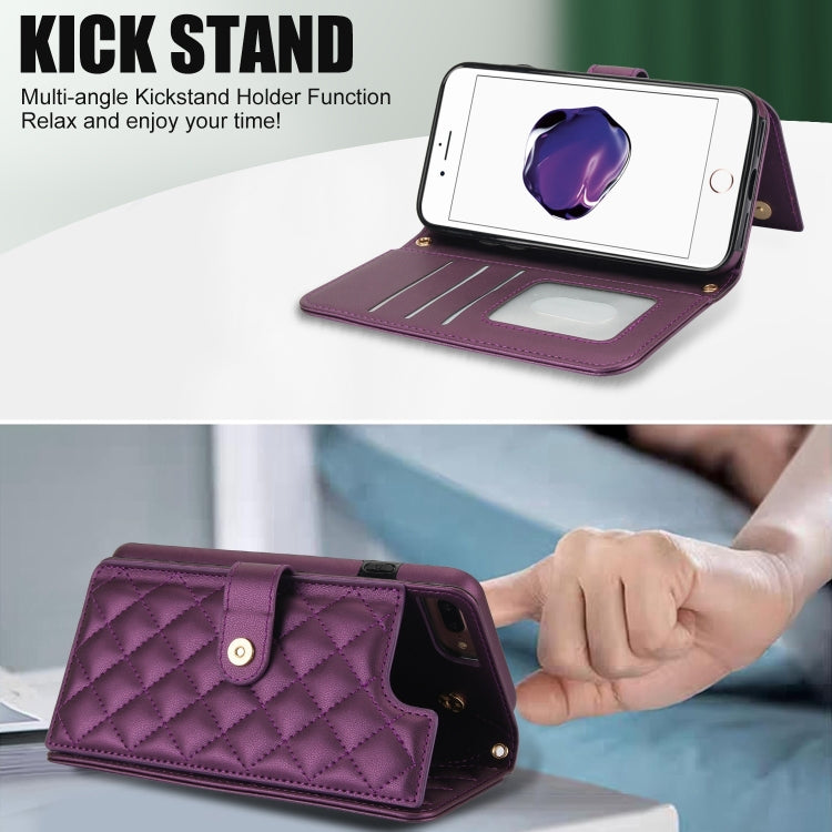 For iPhone 7 Plus / 8 Plus Crossbody Multifunction Rhombic Leather Phone Case(Dark Purple) - More iPhone Cases by buy2fix | Online Shopping UK | buy2fix