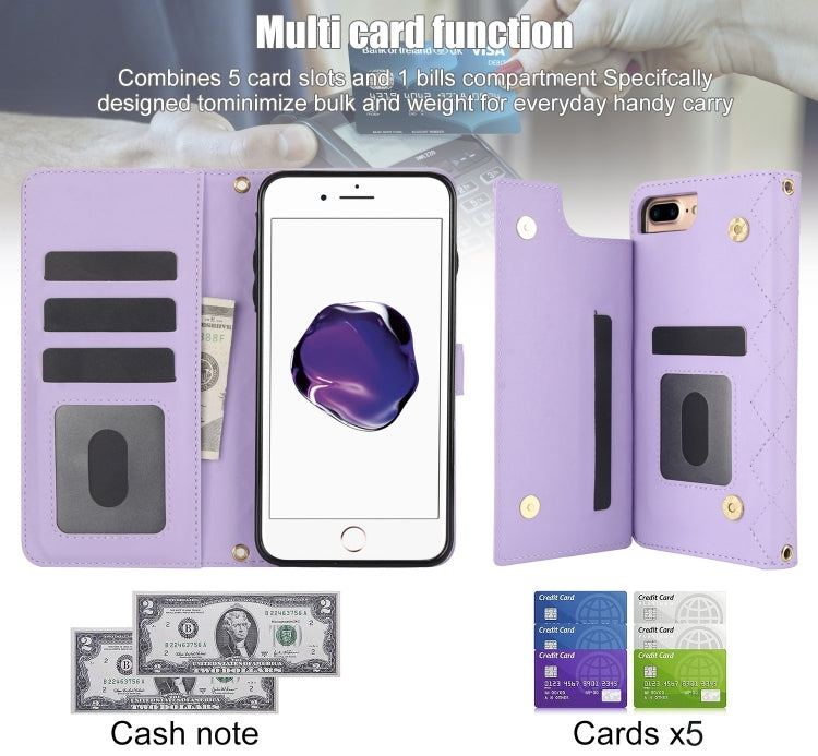 For iPhone 7 Plus / 8 Plus Crossbody Multifunction Rhombic Leather Phone Case(Purple) - More iPhone Cases by buy2fix | Online Shopping UK | buy2fix