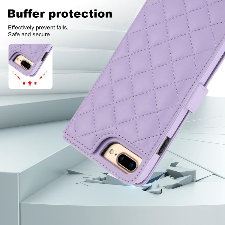 For iPhone 7 Plus / 8 Plus Crossbody Multifunction Rhombic Leather Phone Case(Purple) - More iPhone Cases by buy2fix | Online Shopping UK | buy2fix