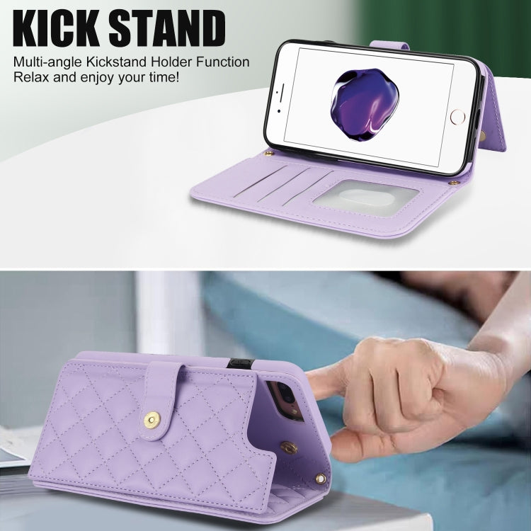 For iPhone 7 Plus / 8 Plus Crossbody Multifunction Rhombic Leather Phone Case(Purple) - More iPhone Cases by buy2fix | Online Shopping UK | buy2fix