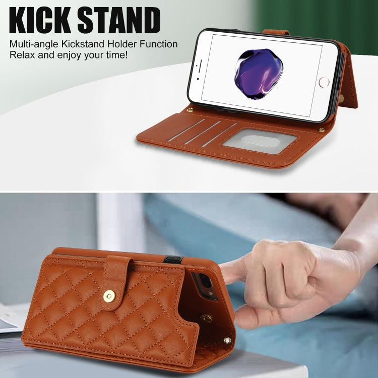 For iPhone 7 Plus / 8 Plus Crossbody Multifunction Rhombic Leather Phone Case(Brown) - More iPhone Cases by buy2fix | Online Shopping UK | buy2fix