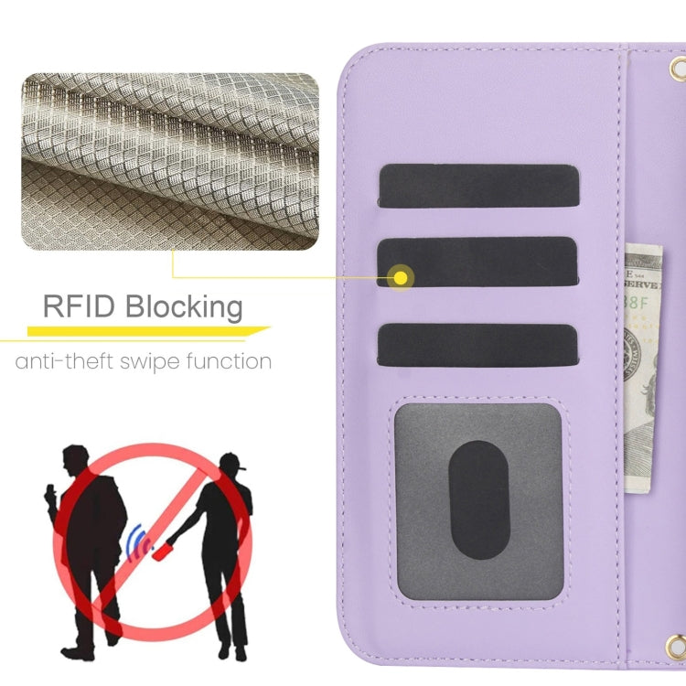 For iPhone 16 Pro Crossbody Multifunction Rhombic Leather Phone Case(Purple) - More iPhone Cases by buy2fix | Online Shopping UK | buy2fix