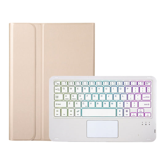 For iPad Pro 11 2024 A13B-AS Lambskin Texture Backlight Bluetooth Touch Keyboard Leather Tablet Case with Pen Slot(Gold) by buy2fix