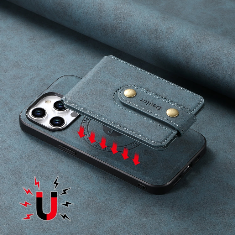 For iPhone 12 Pro Max Denior D14 NK Retro Pattern MagSafe Magnetic Card Holder Leather Phone Case(Blue) by Denior