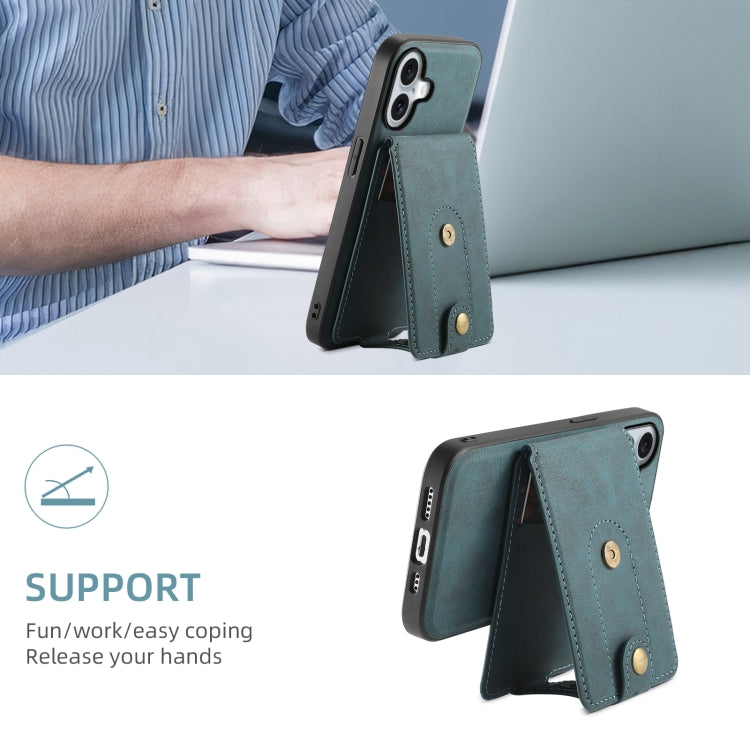 For iPhone 16 Plus Denior D14 NK Retro Pattern MagSafe Magnetic Card Holder Leather Phone Case(Blue) by Denior