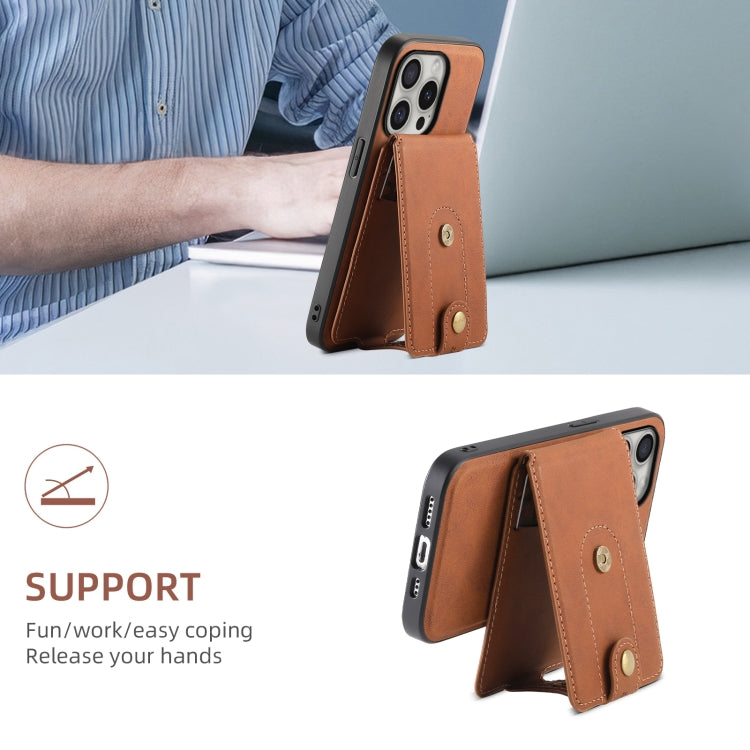 For iPhone 16 Pro Denior D14 NK Retro Pattern MagSafe Magnetic Card Holder Leather Phone Case(Brown) by Denior