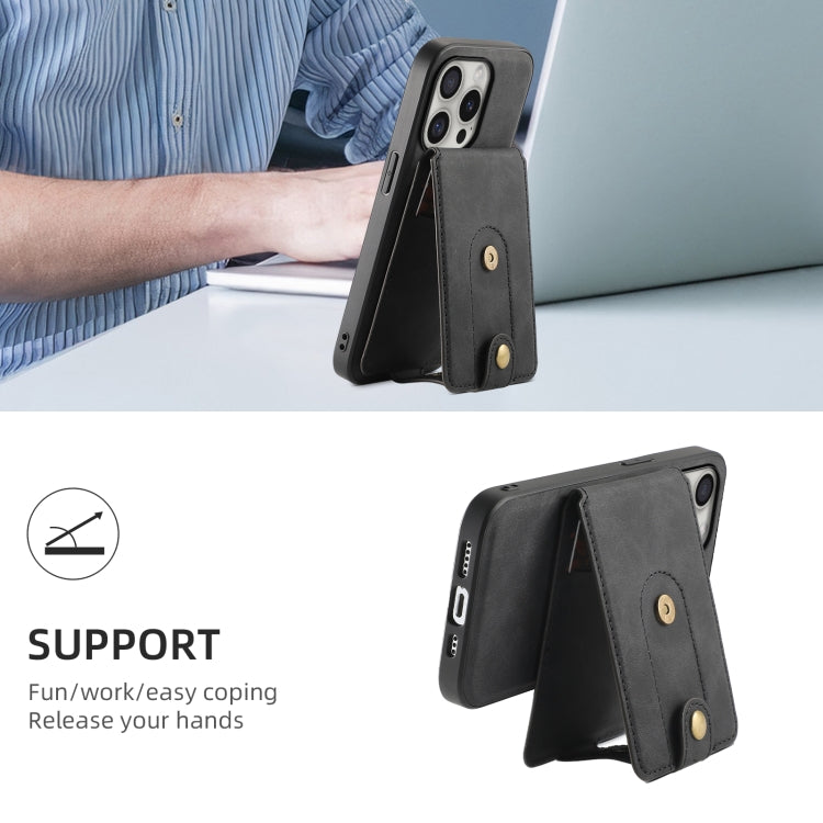 For iPhone 16 Pro Denior D14 NK Retro Pattern MagSafe Magnetic Card Holder Leather Phone Case(Black) by Denior