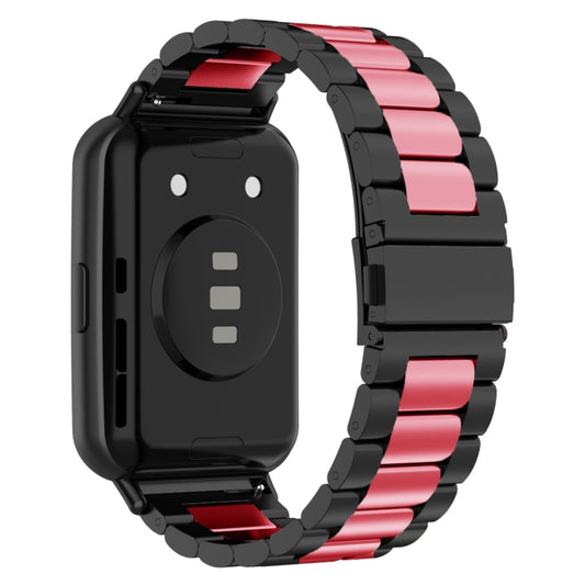 For Huawei Watch Fit 3 Three Bead Stainless Steel Metal Watch Band(Black Pink) by buy2fix