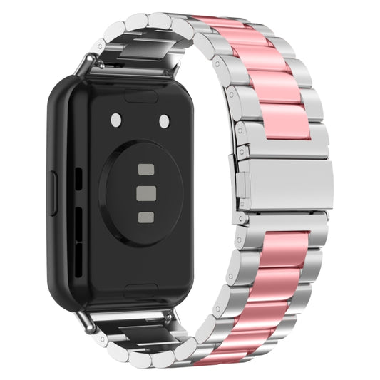 For Huawei Watch Fit 3 Three Bead Stainless Steel Metal Watch Band(Silver Pink) by buy2fix
