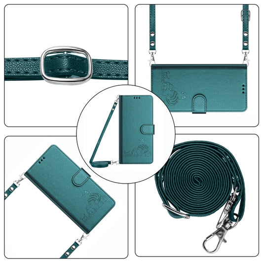 For Motorola Moto G Power 5G 2024 Cat Rat Embossed Pattern RFID Leather Phone Case with Lanyard(Peacock Green) by buy2fix