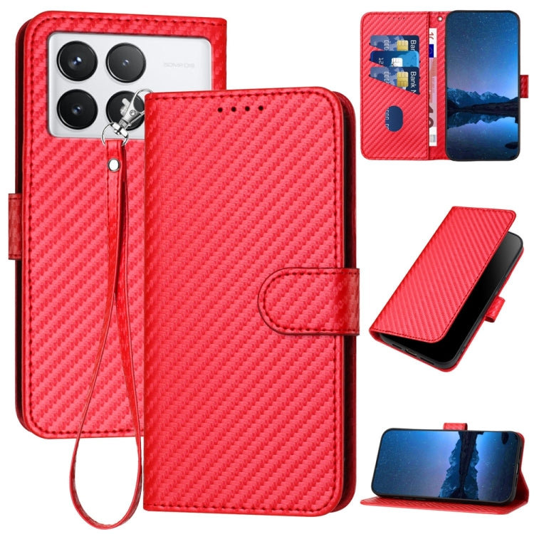 For Xiaomi Redmi K70 / K70 Pro YX0070 Carbon Fiber Buckle Leather Phone Case with Lanyard(Red) - Xiaomi Cases by buy2fix | Online Shopping UK | buy2fix