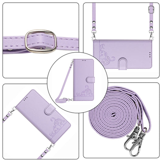 For OnePlus Nord CE4 5G Cat Rat Embossed Pattern RFID Leather Phone Case with Lanyard(Purple) by buy2fix