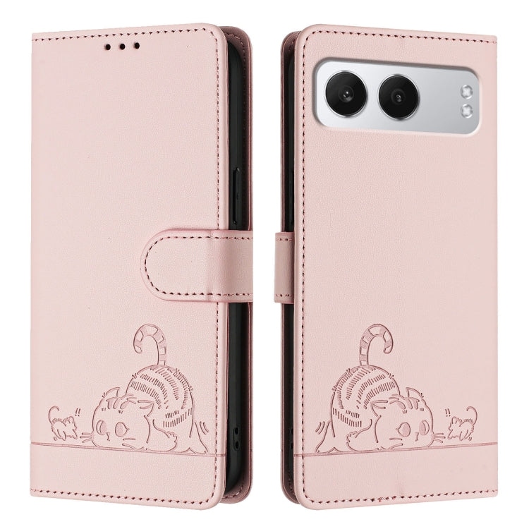 For OnePlus Nord 4 5G Cat Rat Embossed Pattern RFID Leather Phone Case with Lanyard(Pink) - Nord 4 Cases by buy2fix | Online Shopping UK | buy2fix
