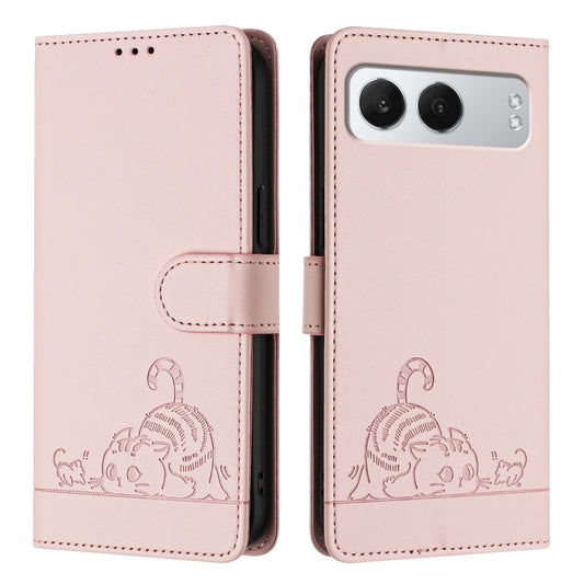 For OnePlus Nord 4 5G Cat Rat Embossed Pattern RFID Leather Phone Case with Lanyard(Pink) by buy2fix